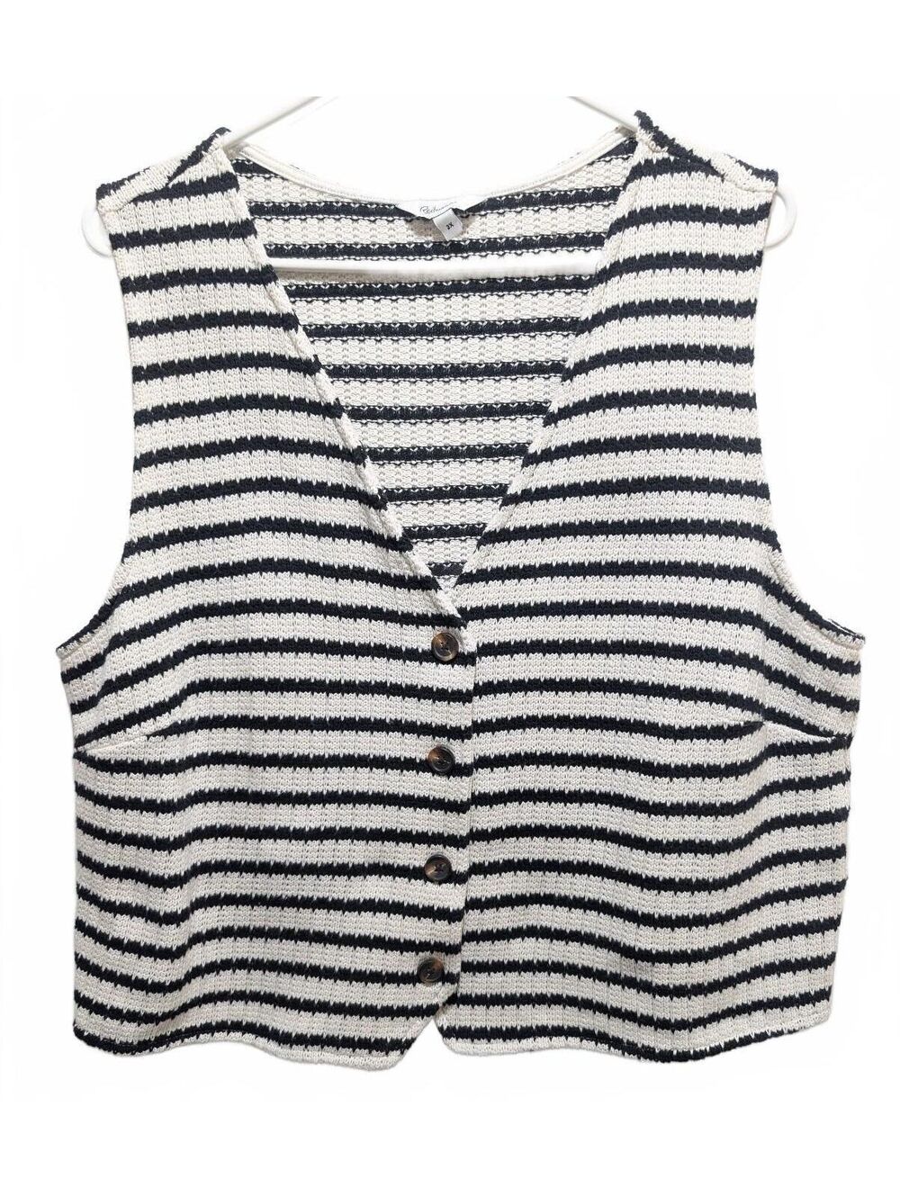 Reitmans Striped Button-Front Knit Sweater Vest - Plus Size 2X